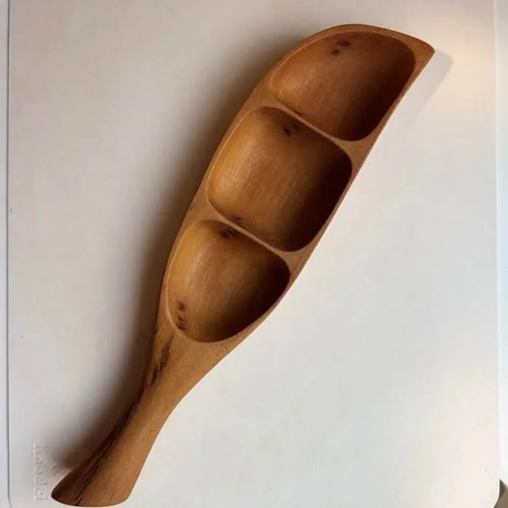 Vintage Hand Carved Wooden Serving Tray MCM Teak Dish Scandinavian Danish wo